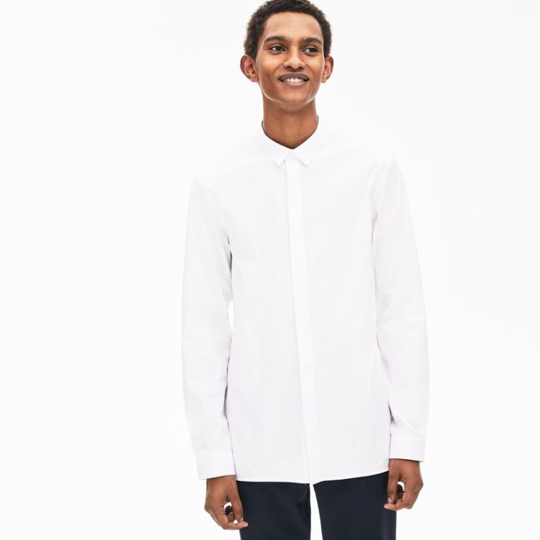 Lacoste Slim-Fit Stretch Poplin and Jersey Shirt Hvite | Yq0rWUZx