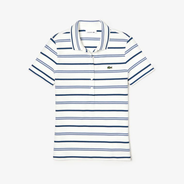 Lacoste Slim Fit Striped Stretch Piqué Polo Shirt Hvite Blå Marineblå Blå | HREqLJGR