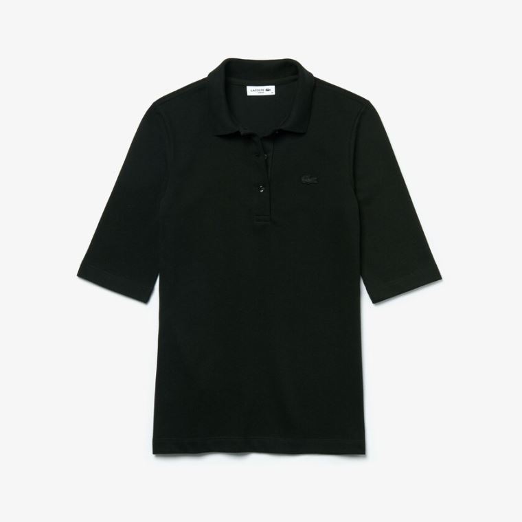 Lacoste Slim Fit Supple Bomull Polo Svarte | HS4iWeFV