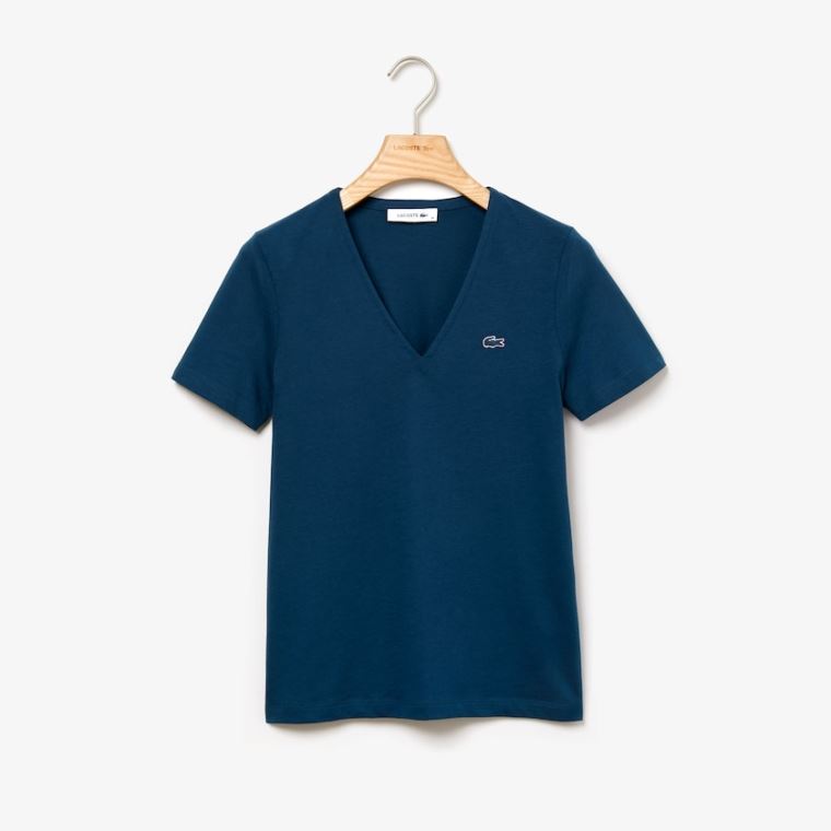 Lacoste Slim Fit V-Neck Bomull Jersey T-shirt Blå | r9eVL3nm