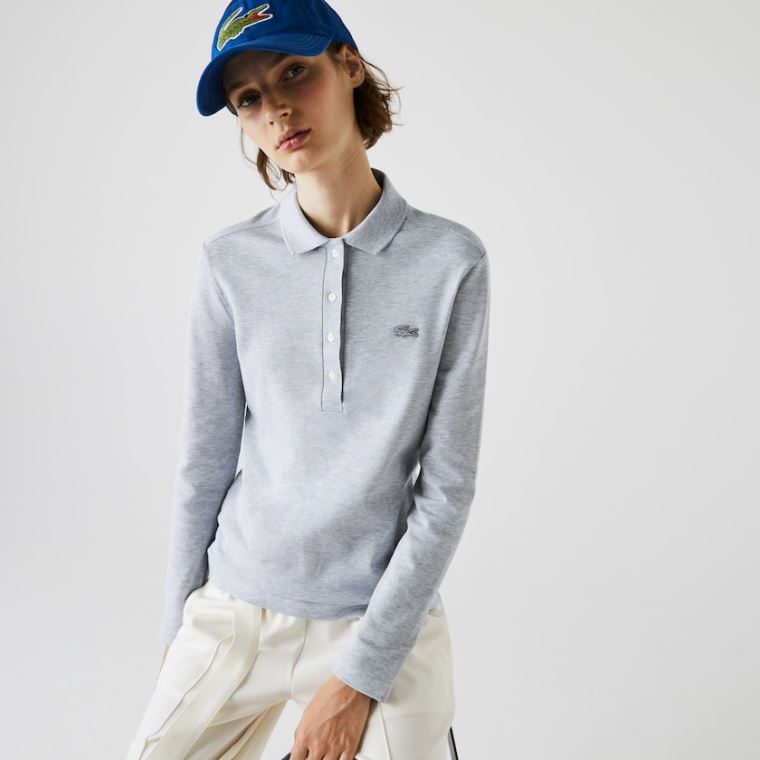 Lacoste Slim Stretch Piqué Polo Shirt Grå | xw6ycT2a