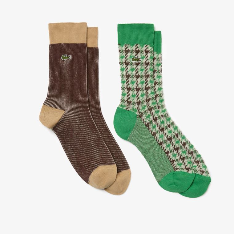 Lacoste Sock Two-Pack Beige Grønn Brune Beige | gHdaAq4N