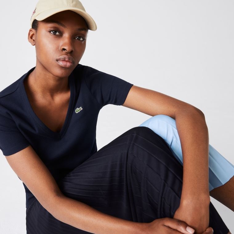 Lacoste Soft Bomull V-Neck T-shirt Marineblå Blå | pKdNIoWe