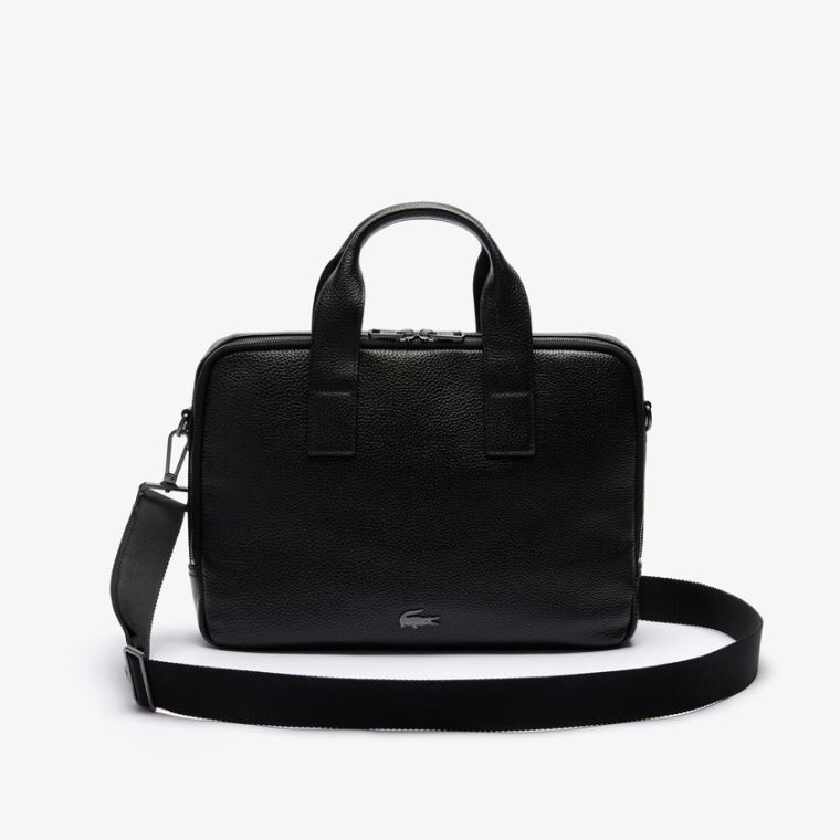 Lacoste Soft Mate Matte Full-Grain Lær Computer Bag Svarte | BkZUi91S