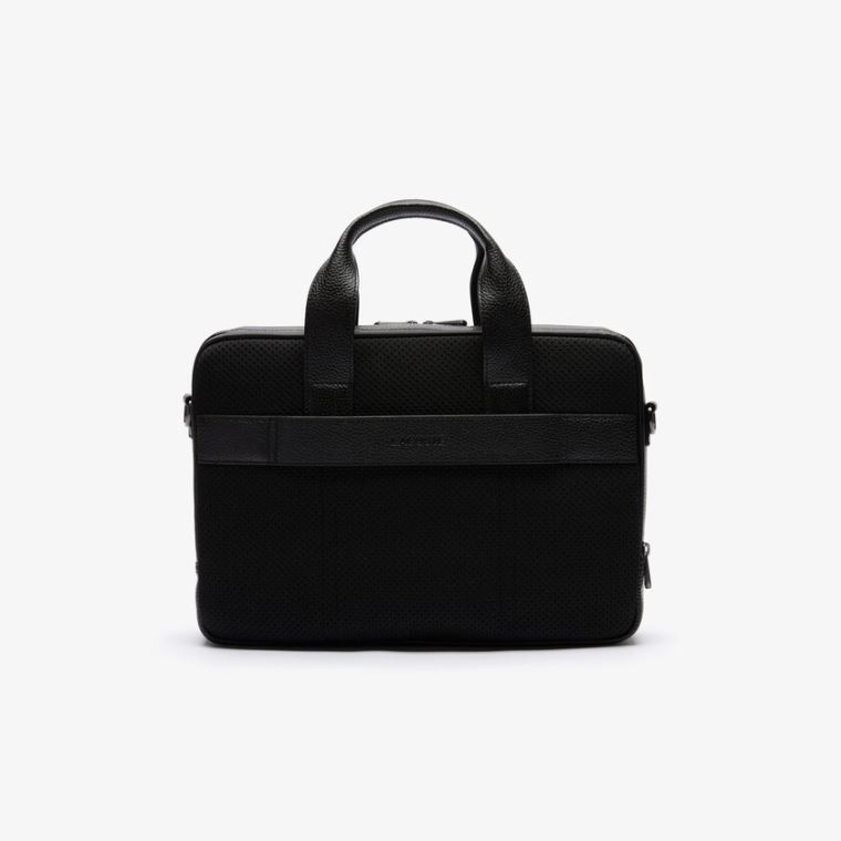 Lacoste Soft Mate Matte Full-Grain Lær Computer Bag Svarte | BkZUi91S