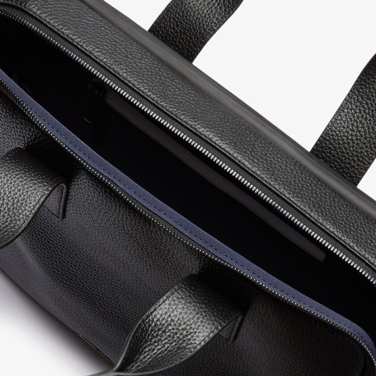 Lacoste Soft Mate Matte Full-Grain Lær Computer Bag Svarte | BkZUi91S