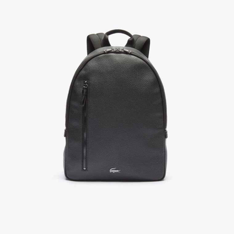 Lacoste Soft Mate Matte Full-Grain Lær Flate Backpack Svarte | 010V2mNy