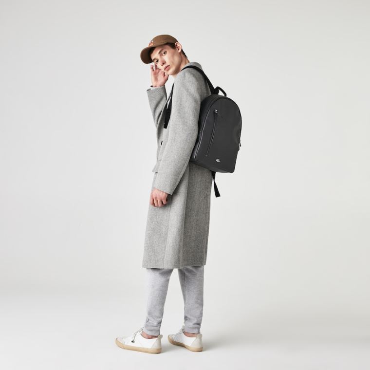 Lacoste Soft Mate Matte Full-Grain Lær Flate Backpack Svarte | 010V2mNy