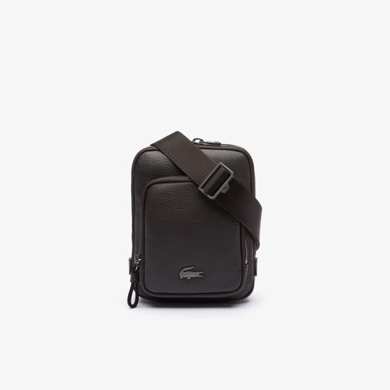 Lacoste Soft Mate Matte Full-Grain Lær Small Flate Crossbody Bag Mørke Brune | rZ2QYFM3