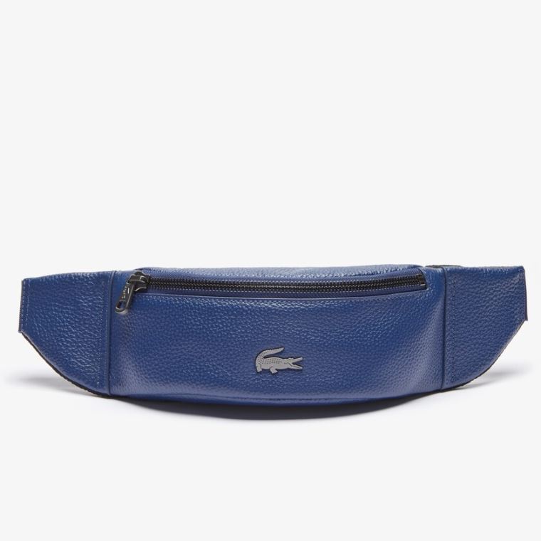 Lacoste Soft Mate Matte Full-Grain Lær Zippered Fanny Pack Mørke Blå | 4pZJ08Za