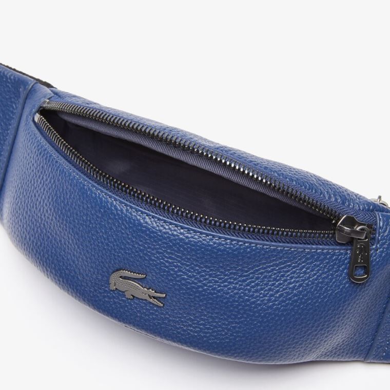 Lacoste Soft Mate Matte Full-Grain Lær Zippered Fanny Pack Mørke Blå | 4pZJ08Za