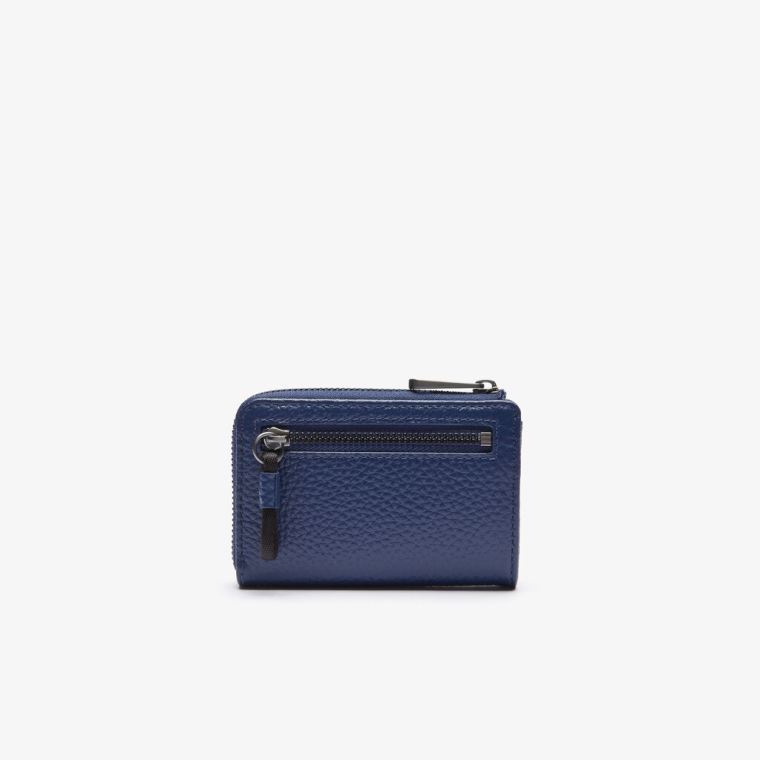 Lacoste Soft Mate Matte Full-Grain Lær Zippered Card Holder Mørke Blå | 7TGBq7Ca