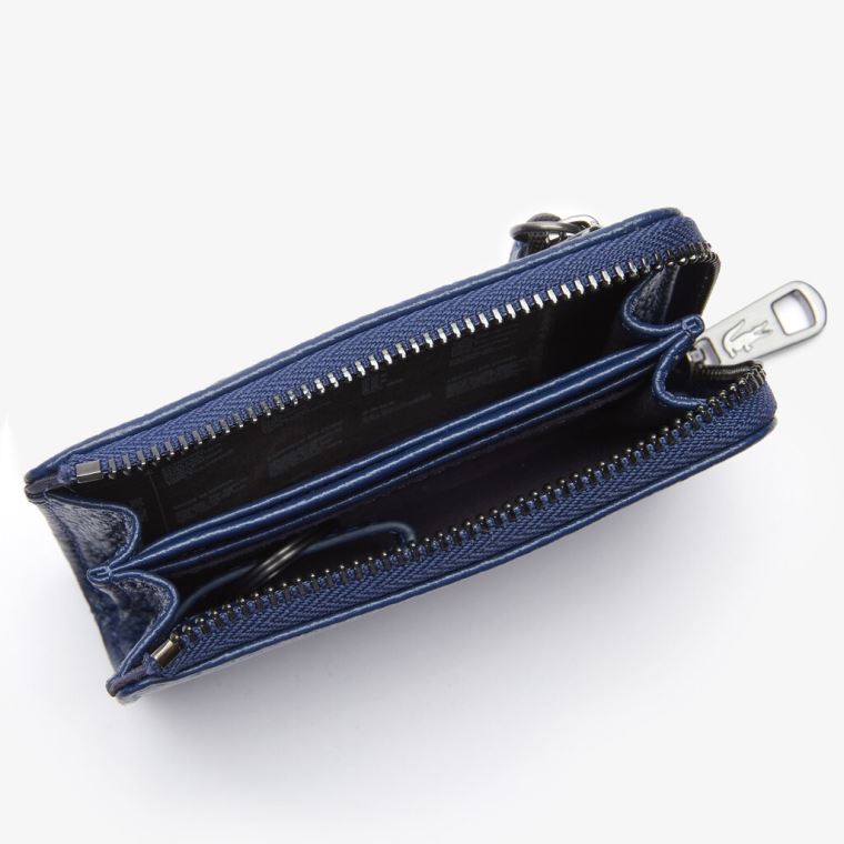 Lacoste Soft Mate Matte Full-Grain Lær Zippered Card Holder Mørke Blå | 7TGBq7Ca