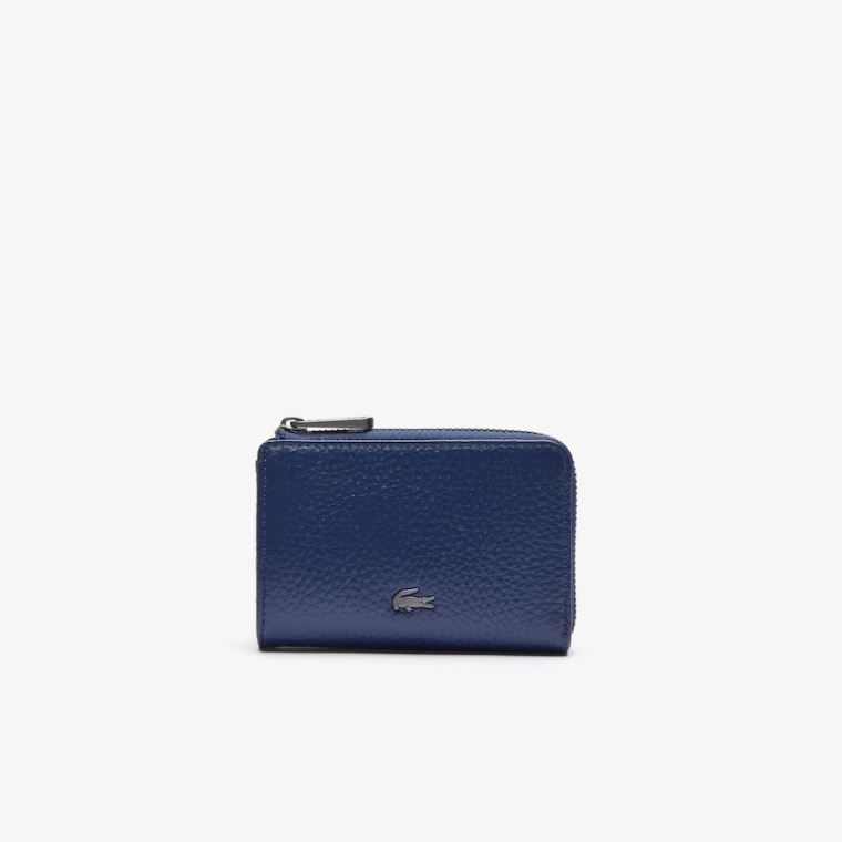 Lacoste Soft Mate Matte Full-Grain Lær Zippered Card Holder Mørke Blå | 7TGBq7Ca