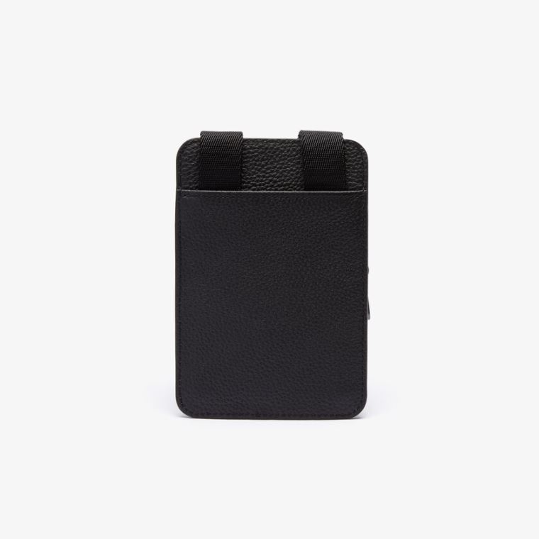 Lacoste Soft Matte Grained Lær Smartphone Pouch Svarte | qgWycFBC