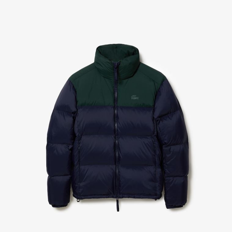 Lacoste Stand-Up Collar Concealed Hood Colourblock Kort Jacket Marineblå Blå Grønn | cyuUGYzb