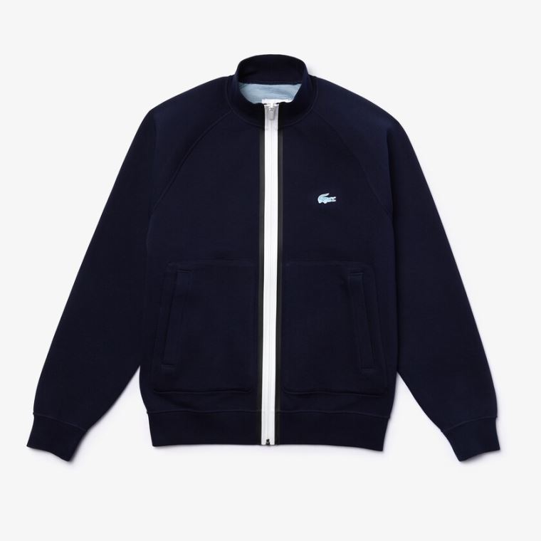 Lacoste Stand-Up Collar Reversible Zippered Jacket Marineblå Blå Blå | lIknrlJR