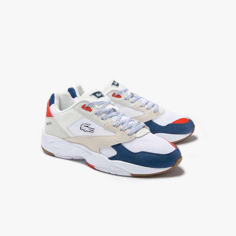 Lacoste Storm 96 LO Tekstil Sneakers Hvite Mørke Blå | i0Kiafv8