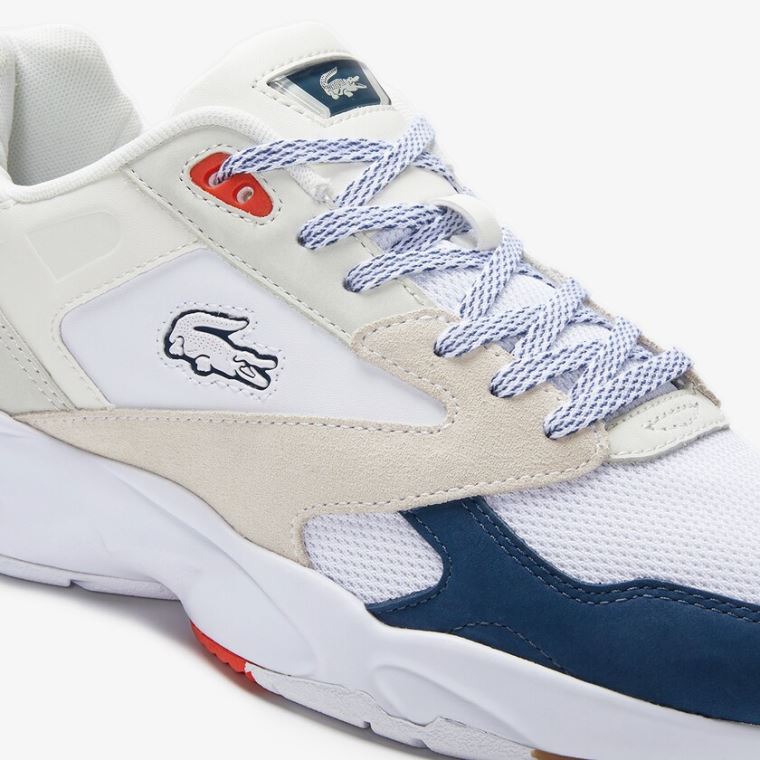 Lacoste Storm 96 LO Tekstil Sneakers Hvite Mørke Blå | i0Kiafv8