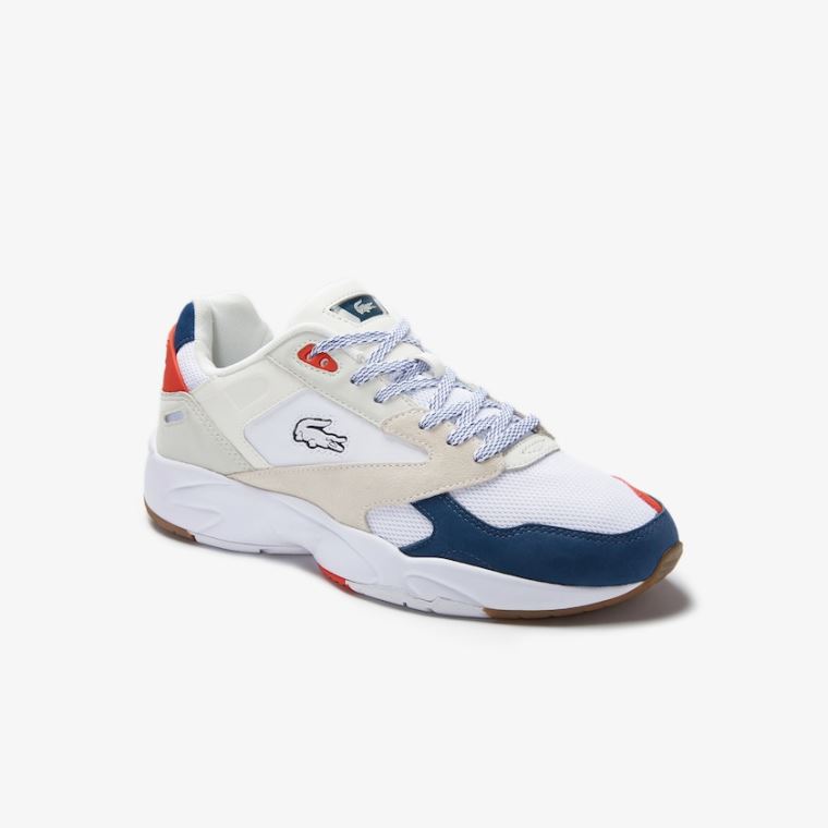 Lacoste Storm 96 LO Tekstil Sneakers Hvite Mørke Blå | i0Kiafv8