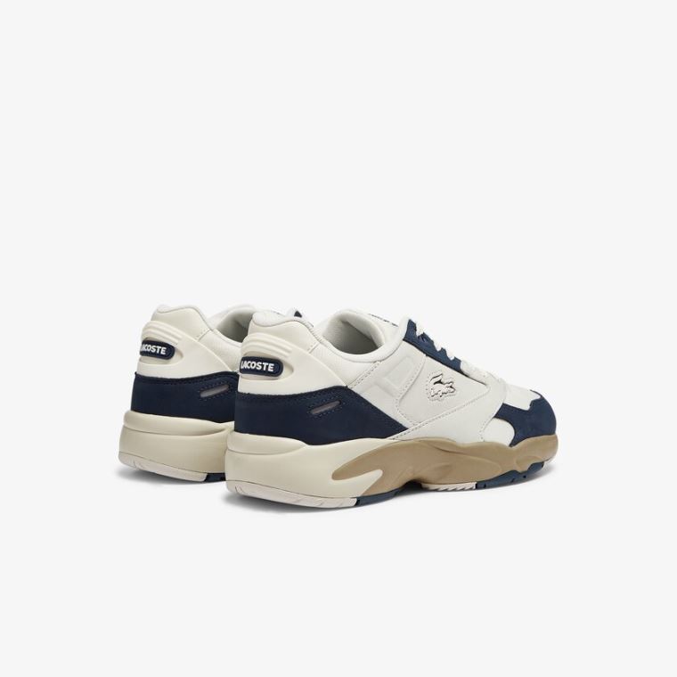 Lacoste Storm 96 Lo Nubuck Lær Sneakers Hvite Marineblå | S4hTiLFX