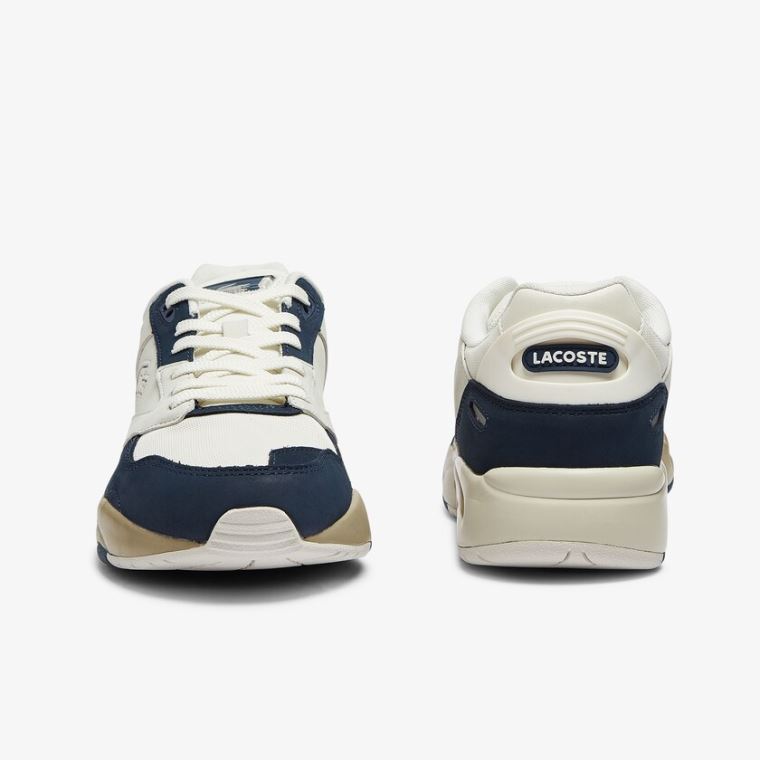 Lacoste Storm 96 Lo Nubuck Lær Sneakers Hvite Marineblå | S4hTiLFX