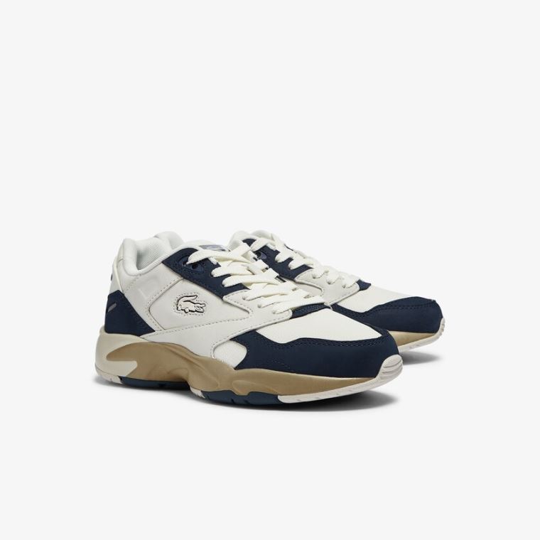 Lacoste Storm 96 Lo Nubuck Lær Sneakers Hvite Marineblå | f5bk9snH