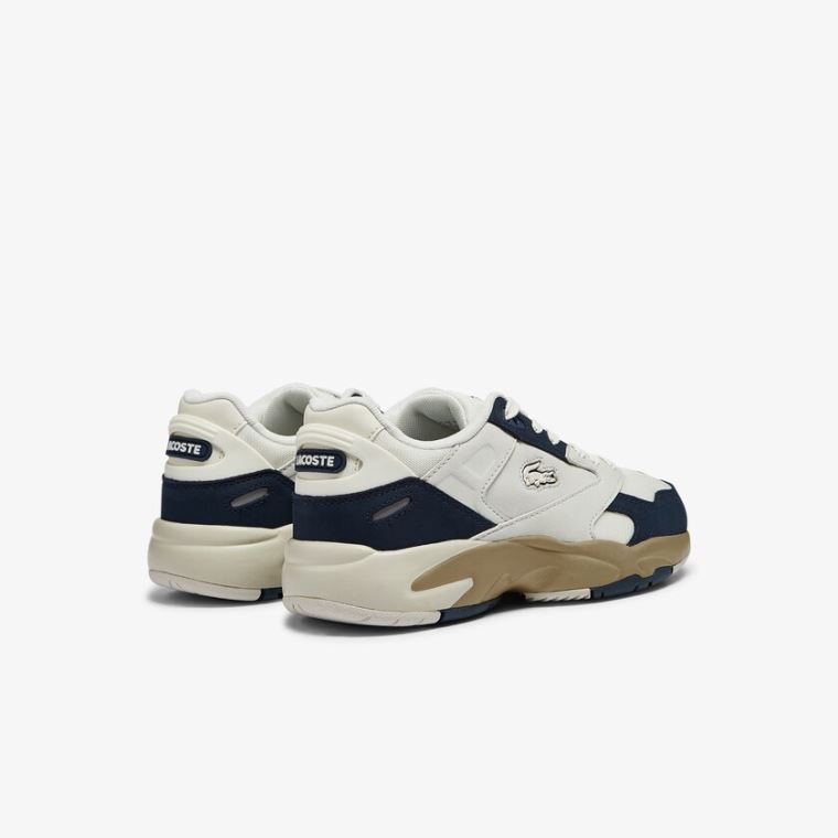 Lacoste Storm 96 Lo Nubuck Lær Sneakers Hvite Marineblå | f5bk9snH