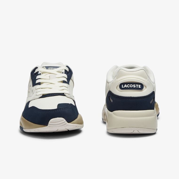 Lacoste Storm 96 Lo Nubuck Lær Sneakers Hvite Marineblå | f5bk9snH