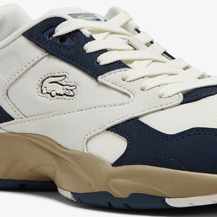 Lacoste Storm 96 Lo Nubuck Lær Sneakers Hvite Marineblå | f5bk9snH