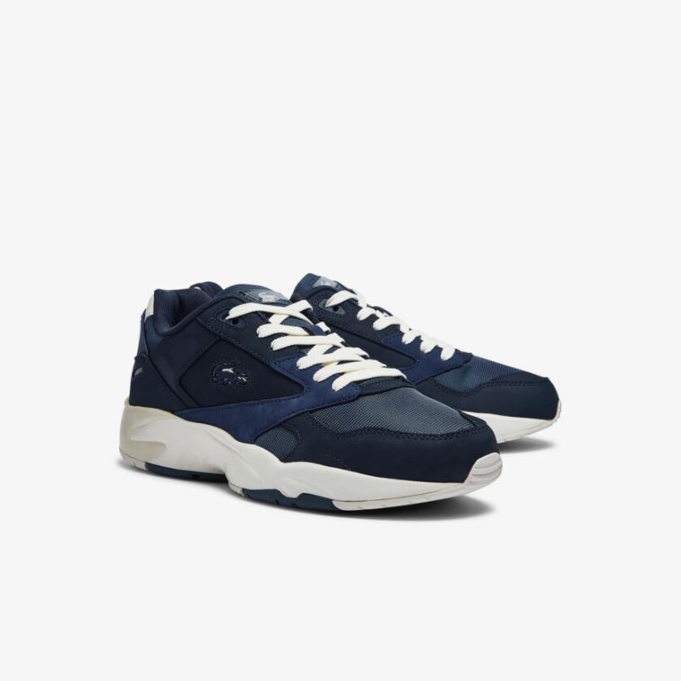 Lacoste Storm 96 Lo Nubuck Lær Sneakers Marineblå | yXW5hTW2