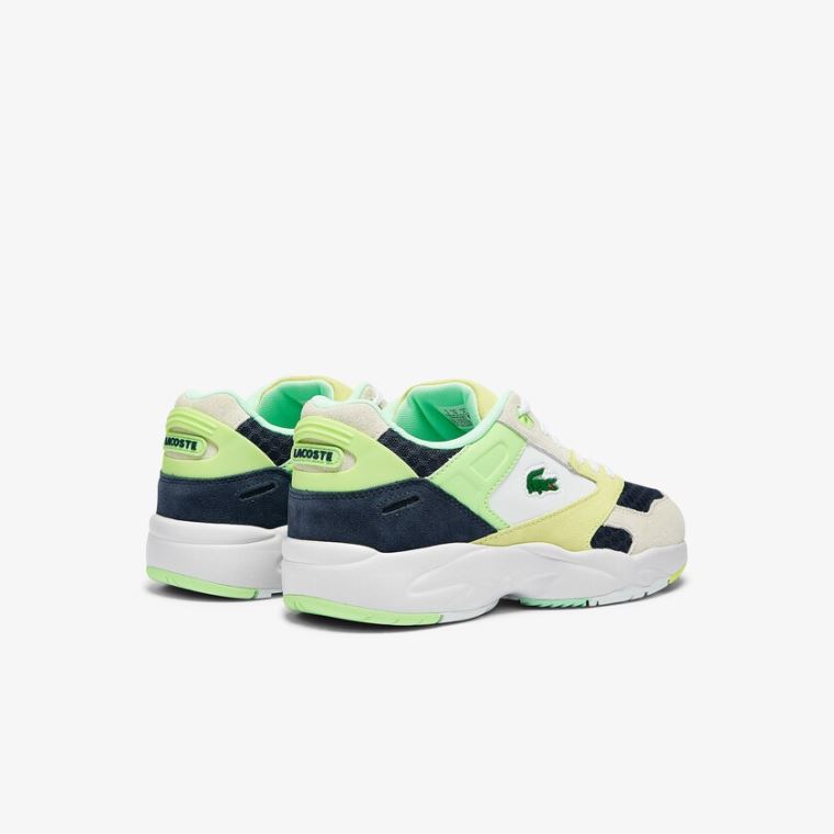 Lacoste Storm 96 Lo Semsket Skinn and Mesh Sneakers Mørke Blå Lyse Blå | 1DDSIIIj