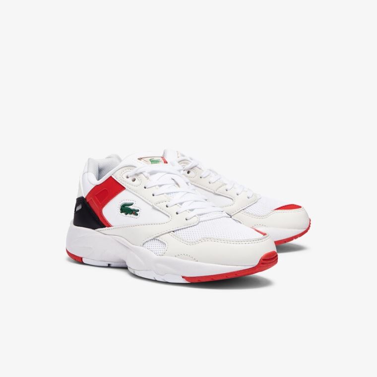 Lacoste Storm 96 Lo Syntetisk and Lær Sneakers Hvite Rød | nylmLXDW