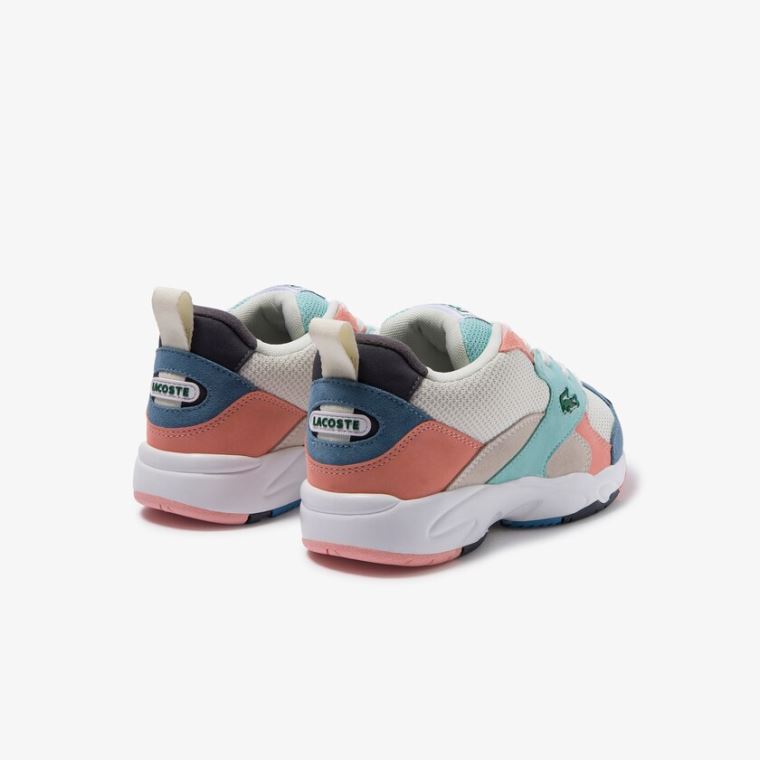 Lacoste Storm 96 Tekstil and Semsket Skinn Sneakers Hvite Blå | dsBbmSSy