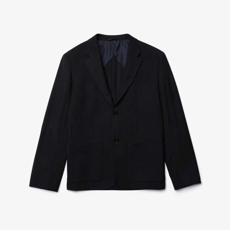 Lacoste Straight-Cut Wool Jacket Marineblå Blå | PMWpYrFf