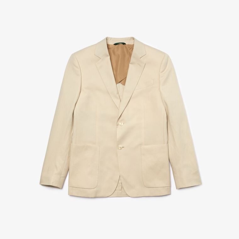 Lacoste Straight Fit Bomull-Linen Blazer Beige | F8f1C5jo