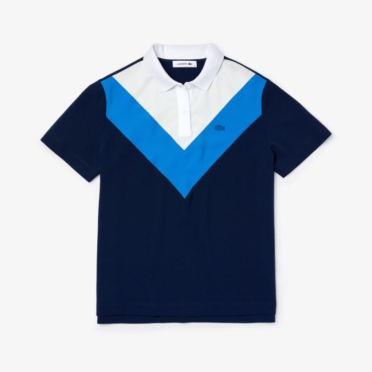 Lacoste Straight fit Colourblock Flowy And Lette Polo Blå Hvite | 9lkrlsVy