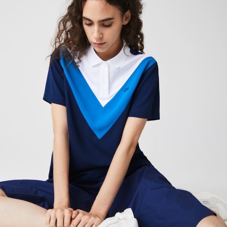 Lacoste Straight fit Colourblock Flowy And Lette Polo Blå Hvite | 9lkrlsVy