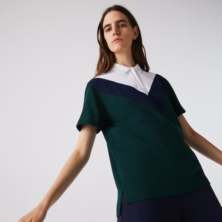 Lacoste Straight fit Colourblock Flowy And Lette Polo Grønn Marineblå Blå Hvite | W7gIk3sr