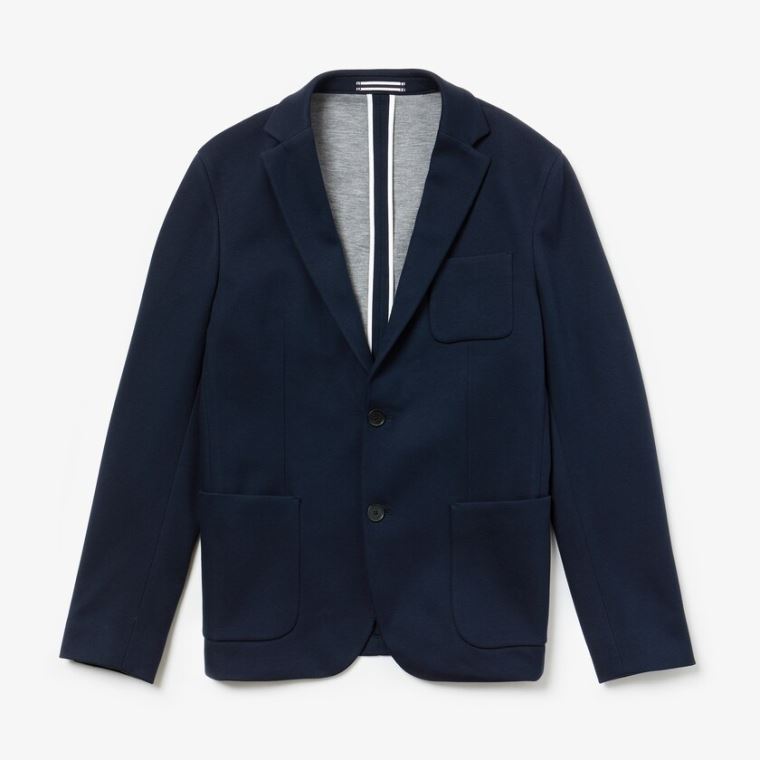 Lacoste Stretch Bomull Jersey Piqué Blazer Marineblå Blå | cF5w4PM1