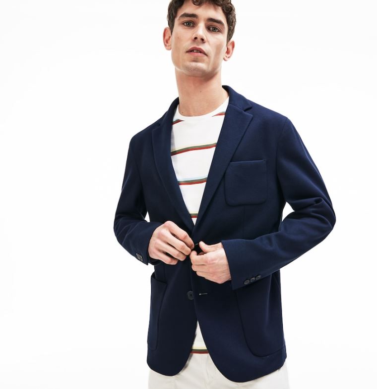 Lacoste Stretch Bomull Jersey Piqué Blazer Marineblå Blå | cF5w4PM1