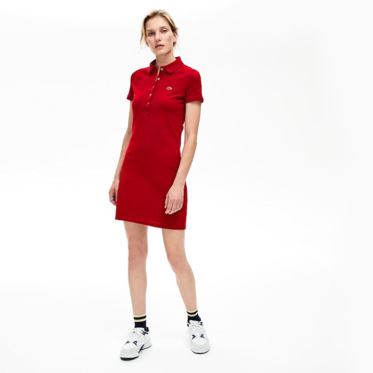 Lacoste Stretch Bomull Mini Piqué Polo Kjoler Mørke Rød | STmykXb2