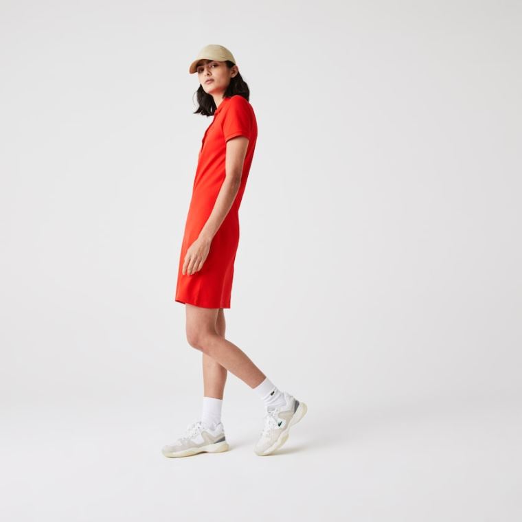 Lacoste Stretch Bomull Piqué Polo Kjoler Rød | XZsxyWcx