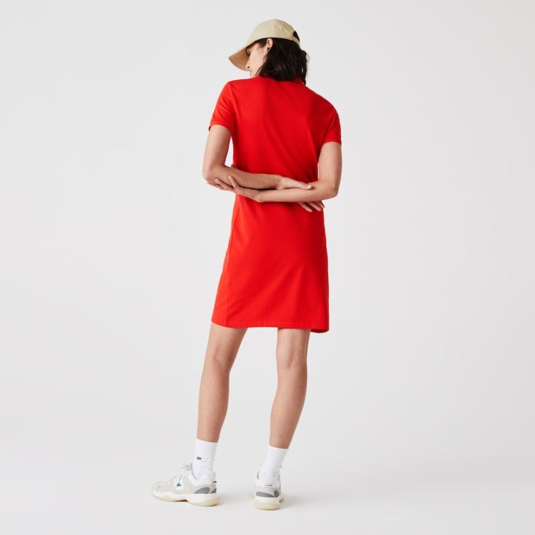 Lacoste Stretch Bomull Piqué Polo Kjoler Rød | XZsxyWcx