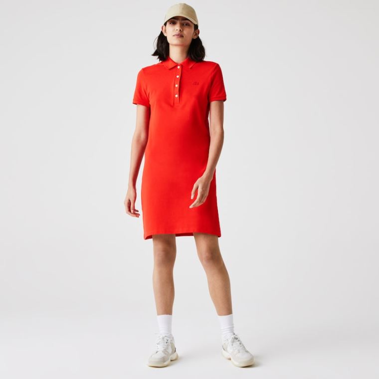 Lacoste Stretch Bomull Piqué Polo Kjoler Rød | XZsxyWcx