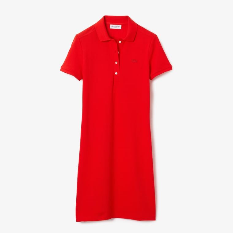 Lacoste Stretch Bomull Piqué Polo Kjoler Rød | XZsxyWcx