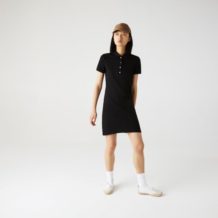 Lacoste Stretch Bomull Piqué Polo Kjoler Svarte | ohKETgHF