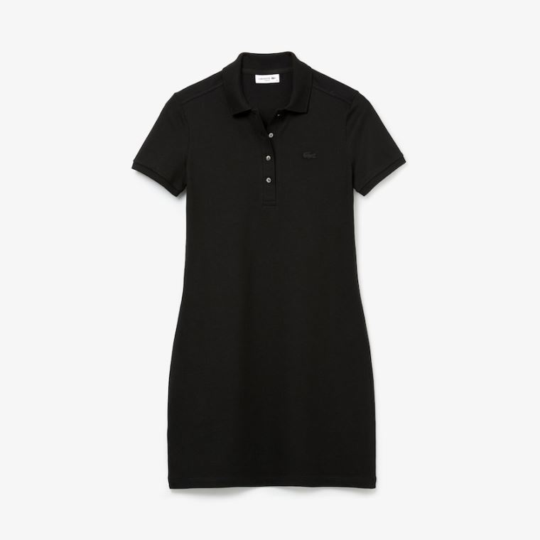 Lacoste Stretch Bomull Piqué Polo Kjoler Svarte | ohKETgHF