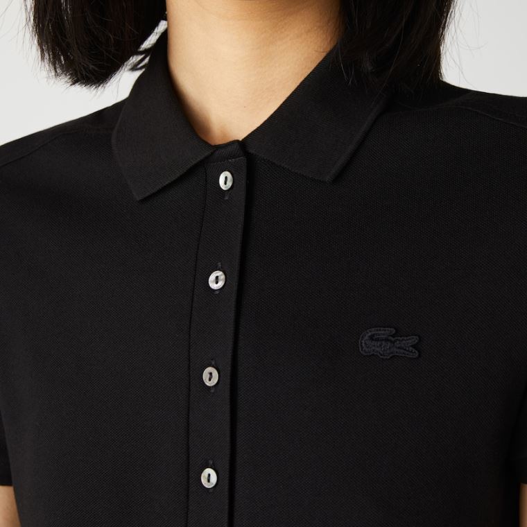 Lacoste Stretch Bomull Piqué Polo Kjoler Svarte | ohKETgHF