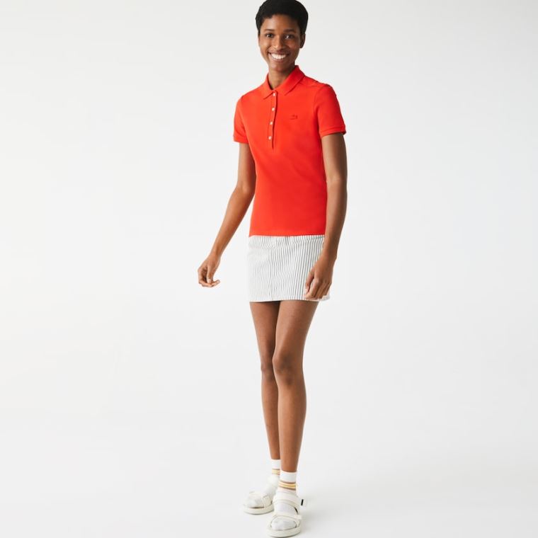 Lacoste Stretch Bomull Piqué Polo Shirt Rød | RbdlqCPR